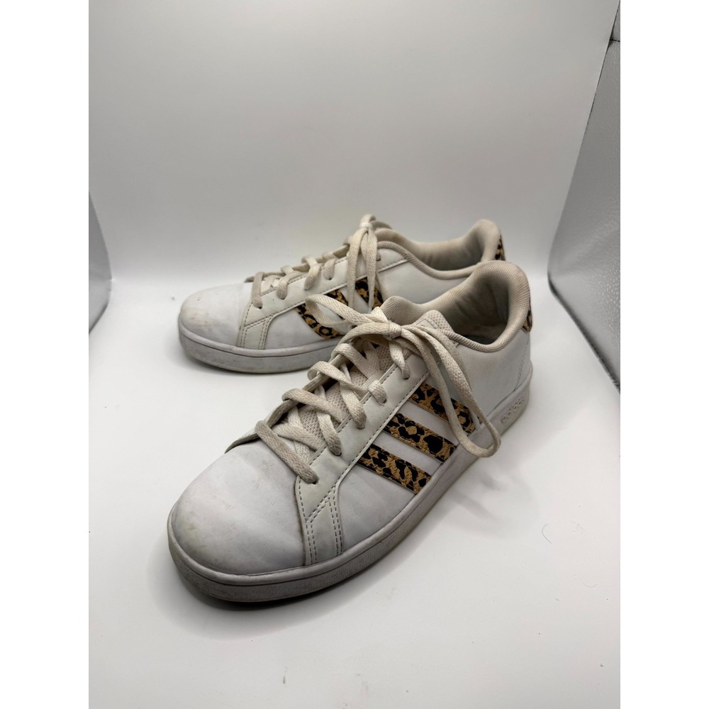 Adidas Neo Grand Court FZ3510 Unisex Kids 5 Sneaker White Leopard Leather Shoes